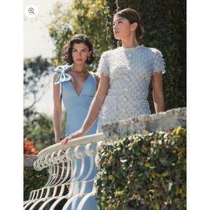 Mac Duggal Blue Sleeveless V Neck Bow Detail Mermaid Gown Size 2